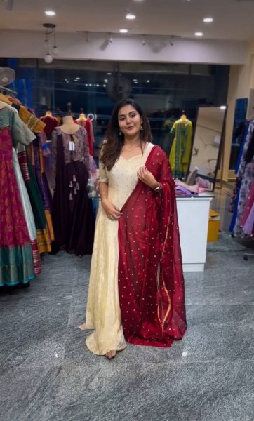 Perfect For Festive Occasions Chinnon Embroidered Anarkali Gown with Maroon Dupatta Best Wholesale Prices  Anarkali Kurtis 