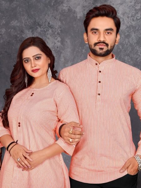 Perfect for Office & Festive Days Premium Peach Linen Cotton Couple Set Couple Combo collection 