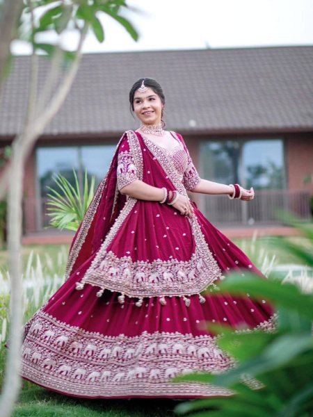Perfect for Wedding Celebrations Rani Pink Georgette Lehenga with Zari Work  Lehenga