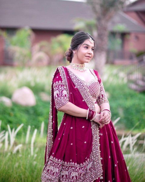 Perfect for Wedding Celebrations Rani Pink Georgette Lehenga with Zari Work Designer Lehenga Choli