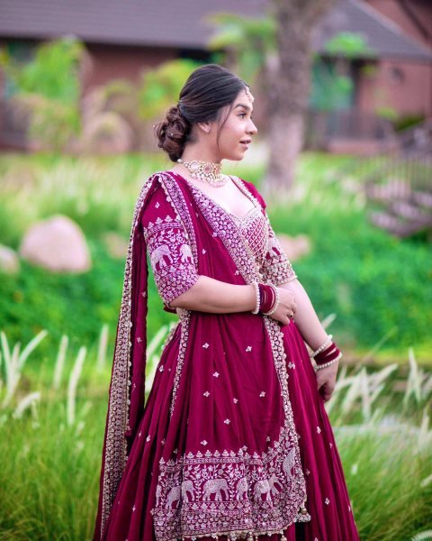 Perfect for Wedding Celebrations Rani Pink Georgette Lehenga with Zari Work Designer Lehenga Choli