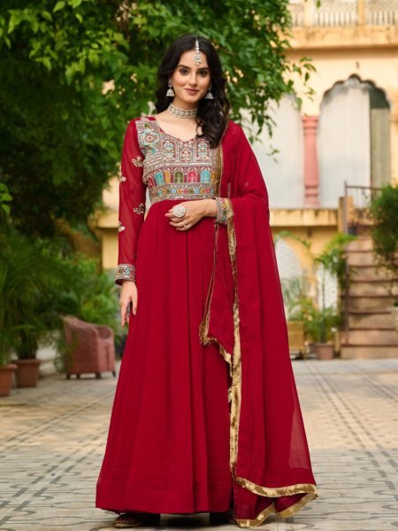 Perfect for Weddings Maroon Embroidered Anarkali Gown with Zari Touch Kurtis