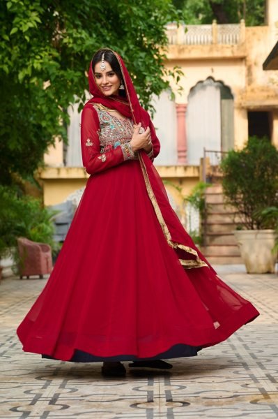 Perfect for Weddings Maroon Embroidered Anarkali Gown with Zari Touch Anarkali Kurtis 