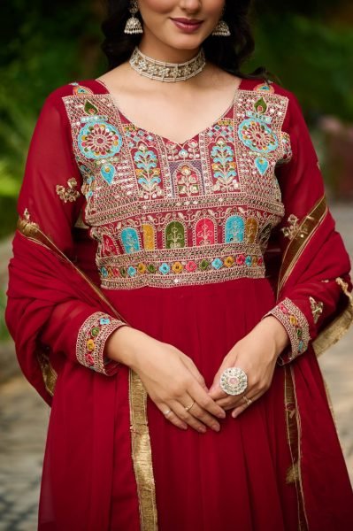 Perfect for Weddings Maroon Embroidered Anarkali Gown with Zari Touch Anarkali Kurtis 