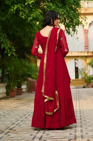 Perfect for Weddings Maroon Embroidered Anarkali Gown with Zari Touch Anarkali Kurtis 