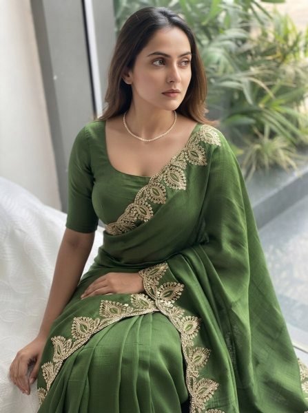 Perfect Green Soft Chiffon Saree with Embroidery Work and Designer Blouse Designer Wedding Sarees Wholesale