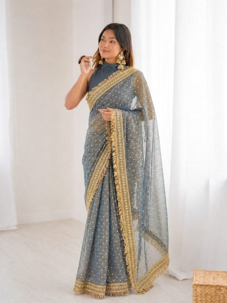 Perfect Grey Party Wear Jacquard Silk Saree at Manufacturer Price Silk Sarees Wholesale
