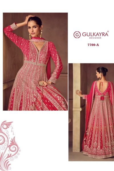 Perfect Hot Pink Premium Real Chinon Embroidered Top Dupatta Set for Wedding Anarakali Gown Wholesale
