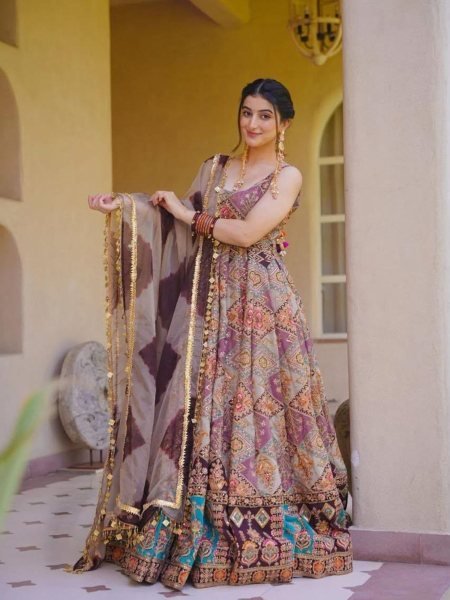 Perfect Jimmy Organza Silk Digital Printed Anarkali Gown with Dupatta For Wedding Wear Anarkali Suit 