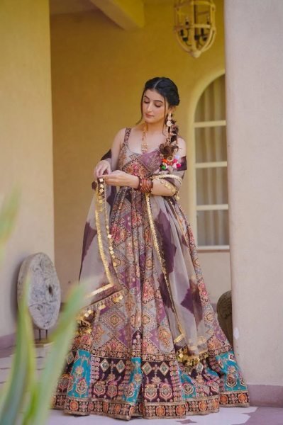 Perfect Jimmy Organza Silk Digital Printed Anarkali Gown with Dupatta For Wedding Wear Anarkali Suit Ready To Wear Collection