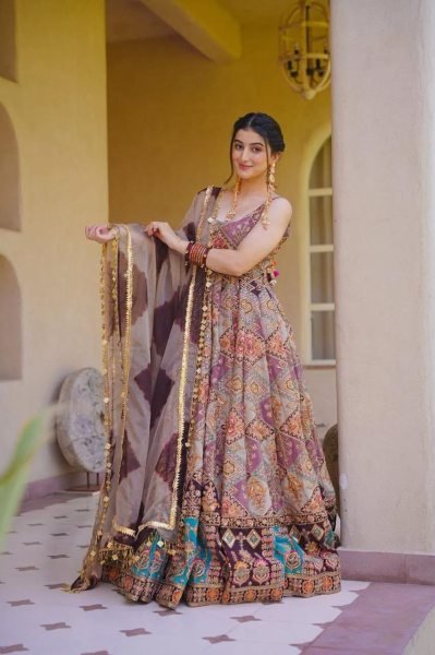Perfect Jimmy Organza Silk Digital Printed Anarkali Gown with Dupatta For Wedding Wear Anarkali Suit Ready To Wear Collection