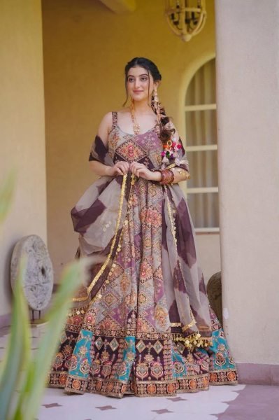 Perfect Jimmy Organza Silk Digital Printed Anarkali Gown with Dupatta For Wedding Wear Anarkali Suit Ready To Wear Collection