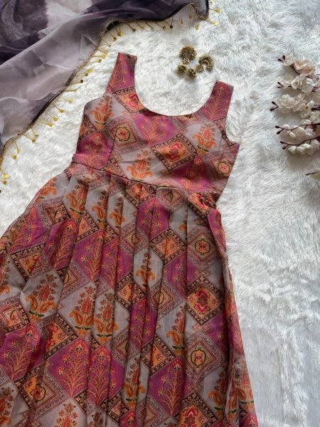 Perfect Jimmy Organza Silk Digital Printed Anarkali Gown with Dupatta For Wedding Wear Anarkali Suit Ready To Wear Collection