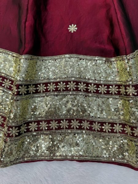 Perfect Maroon Fendy Silk Embroidered Gown Pant Dupatta Set For Wedding Wear Ready To Wear Collection