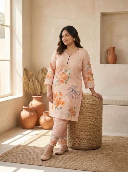Perfect Peach Digital Printed Kurti Set for Comfortable Daily and Festive Wear Printed Kurtis