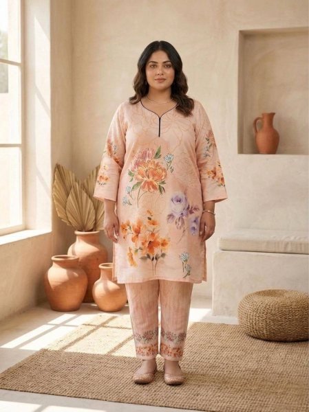 Perfect Peach Digital Printed Kurti Set for Comfortable Daily and Festive Wear Printed Kurtis