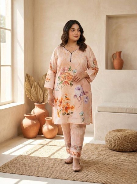 Perfect Peach Digital Printed Kurti Set for Comfortable Daily and Festive Wear Printed Kurtis