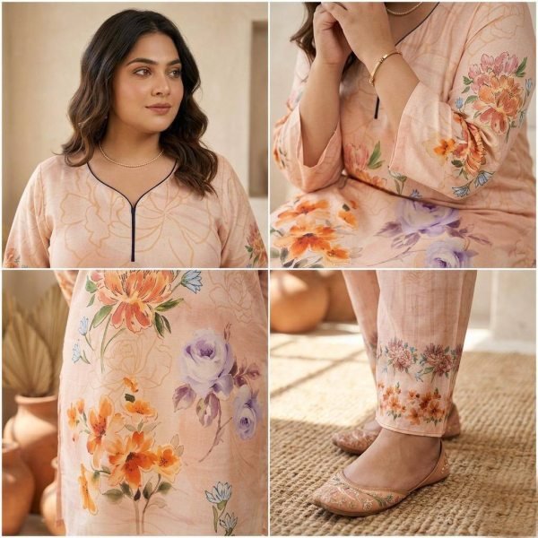 Perfect Peach Digital Printed Kurti Set for Comfortable Daily and Festive Wear Printed Kurtis