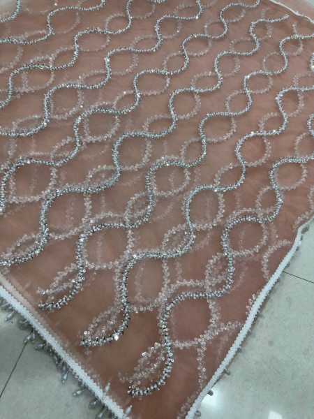 Perfect Peach Royal Net Saree with Pearl and Sequins Embroidery Work Net Sarees Wholesale