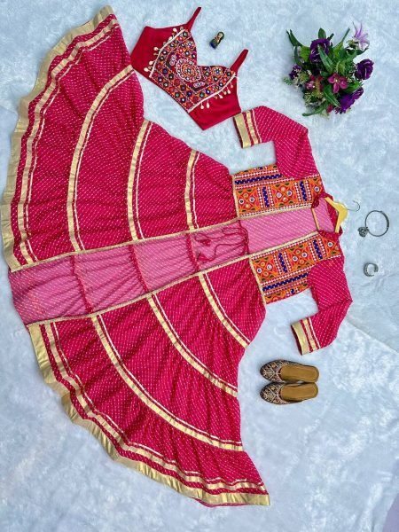 Perfect Pink Printed Faux Georgette Shrug with Embroidered Blouse For Navrati Navratri Collection