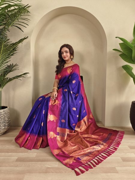 Perfect Royal Blue Tone Silk Saree with Peacock Motif Border For Party Silk Sarees Wholesale