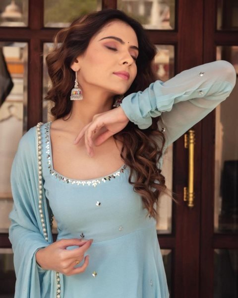 Perfect Sky Blue Fox Georgette Anarkali Suit with Silver Handwork for Festive Wear Anarkali Kurtis 