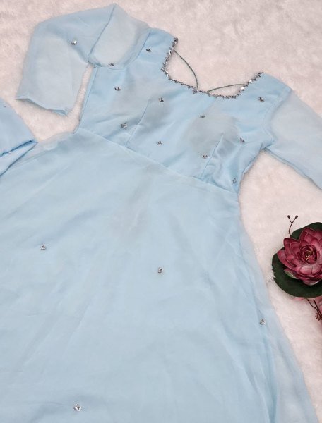 Perfect Sky Blue Fox Georgette Anarkali Suit with Silver Handwork for Festive Wear Anarkali Kurtis 