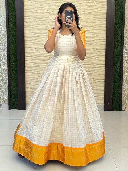 Perfect South Special Heavy Cotton Silk Gown with Jacquard Border Perfect for Weddings Kurtis