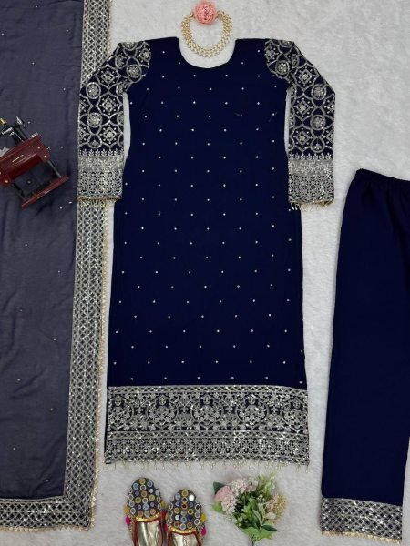 Perfect Teal Blue Color Readymade Suits with Thread and Sequin Work At Manufacturer rate Ready To Wear Collection