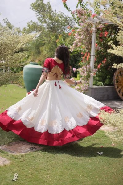Perfect White Red Roman Fabric Navratri Lehenga Collection with Premium Boutique Quality Navratri Lehnega Choli