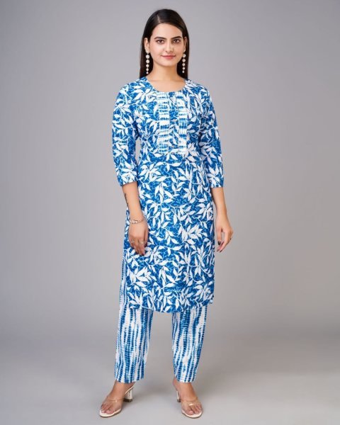 Perfect Womens Cotton Blend Kurti Pant Set Kurti With Bottom Wholesale