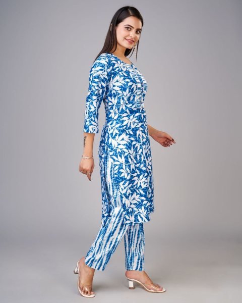 Perfect Womens Cotton Blend Kurti Pant Set Kurti With Bottom Wholesale