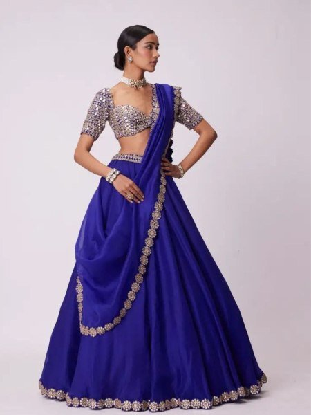 Persian Blue Organza Lehenga with Embroidered Blouse Festive Favorite Designer Lehenga Choli