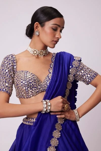 Persian Blue Organza Lehenga with Embroidered Blouse Festive Favorite Designer Lehenga Choli