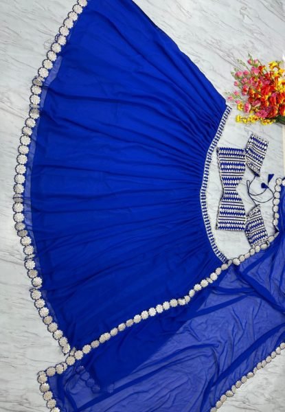 Persian Blue Organza Lehenga with Embroidered Blouse Festive Favorite Designer Lehenga Choli