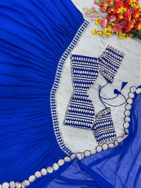 Persian Blue Organza Lehenga with Embroidered Blouse Festive Favorite Designer Lehenga Choli