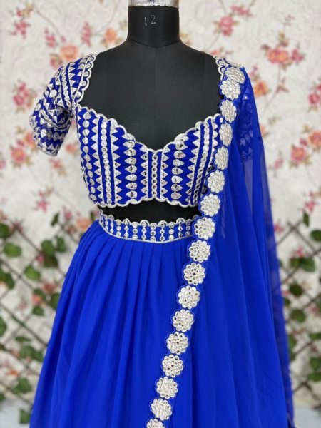 Persian Blue Organza Lehenga with Embroidered Blouse Festive Favorite Designer Lehenga Choli