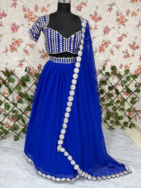 Persian Blue Organza Lehenga with Embroidered Blouse Festive Favorite Designer Lehenga Choli