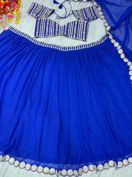 Persian Blue Organza Lehenga with Embroidered Blouse Festive Favorite Designer Lehenga Choli