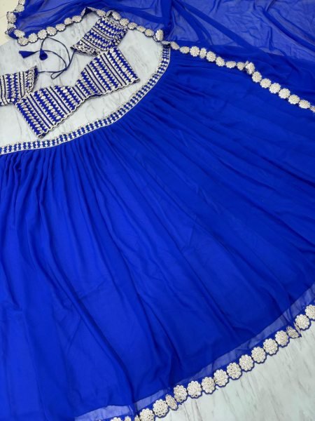 Persian Blue Organza Lehenga with Embroidered Blouse Festive Favorite Designer Lehenga Choli
