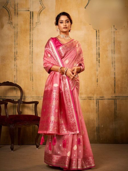Petals Glow Banarasi Tissue Saree with Luxe Contrast Border Heritage Look for Celebrations Banarasi Saree Wholesale