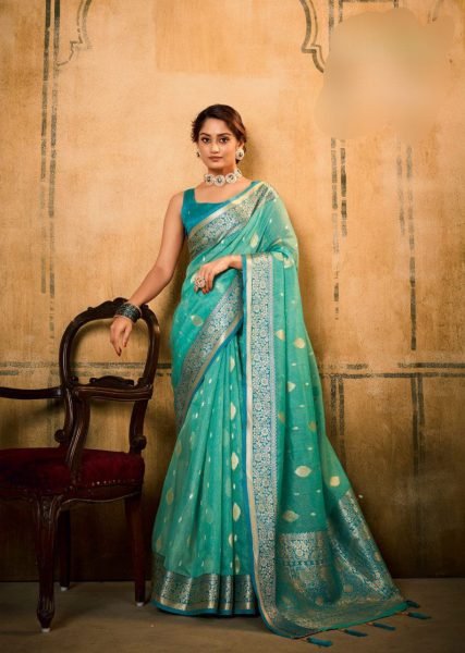 Petals Glow Banarasi Tissue Saree with Luxe Contrast Border Heritage Look for Celebrations Banarasi Saree Wholesale