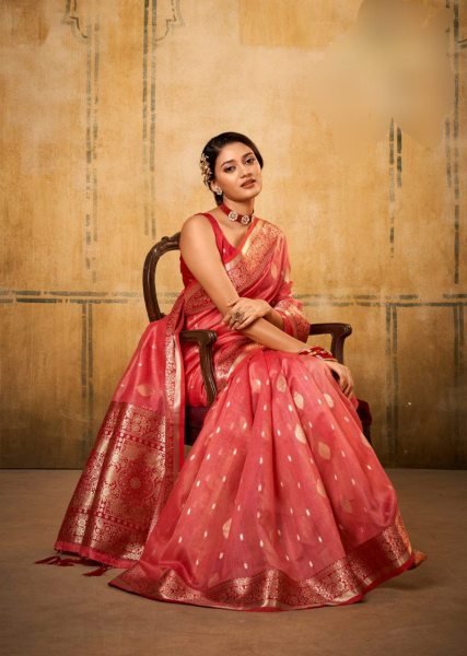 Petals Glow Banarasi Tissue Saree with Luxe Contrast Border Heritage Look for Celebrations Banarasi Saree Wholesale