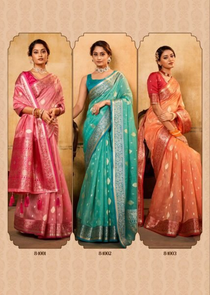 Petals Glow Banarasi Tissue Saree with Luxe Contrast Border Heritage Look for Celebrations Banarasi Saree Wholesale