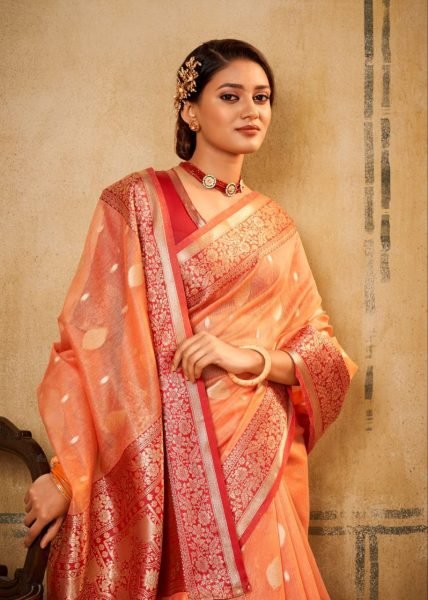 Petals Glow Banarasi Tissue Saree with Luxe Contrast Border Heritage Look for Celebrations Banarasi Saree Wholesale