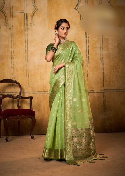 Petals Glow Banarasi Tissue Saree with Luxe Contrast Border Heritage Look for Celebrations Banarasi Saree Wholesale