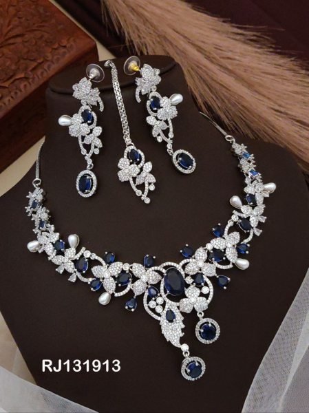 Pink American Diamond Bridal Choker Set with Maang Tikka Fashion Accessories Wholesale