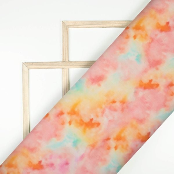 Pink And Turquoise Tie   Dye Pattern Digital Print Viscose Georgette Fabric Digital print 