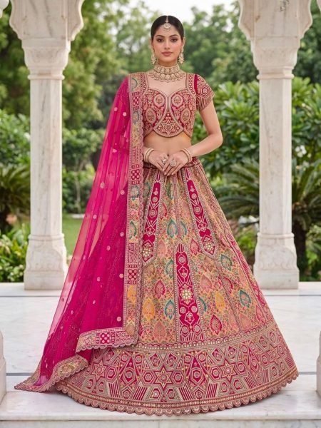 Pink Banarasi Silk and Gadhwal Silk Bridal Lehenga with German Zari Embroidery 
