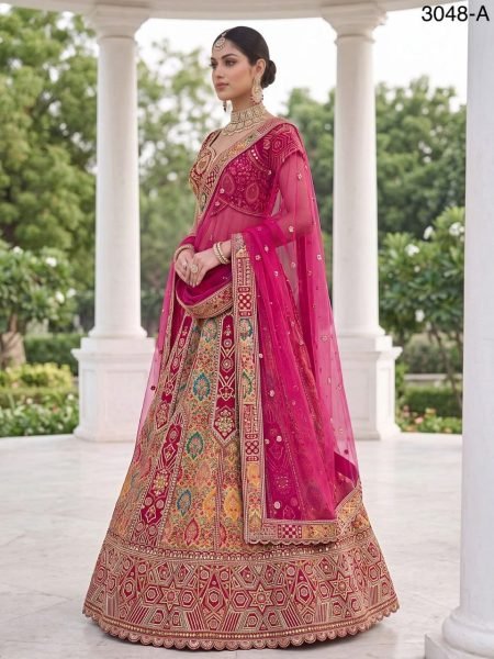 Pink Banarasi Silk and Gadhwal Silk Bridal Lehenga with German Zari Embroidery Bridal Lehenga Choli